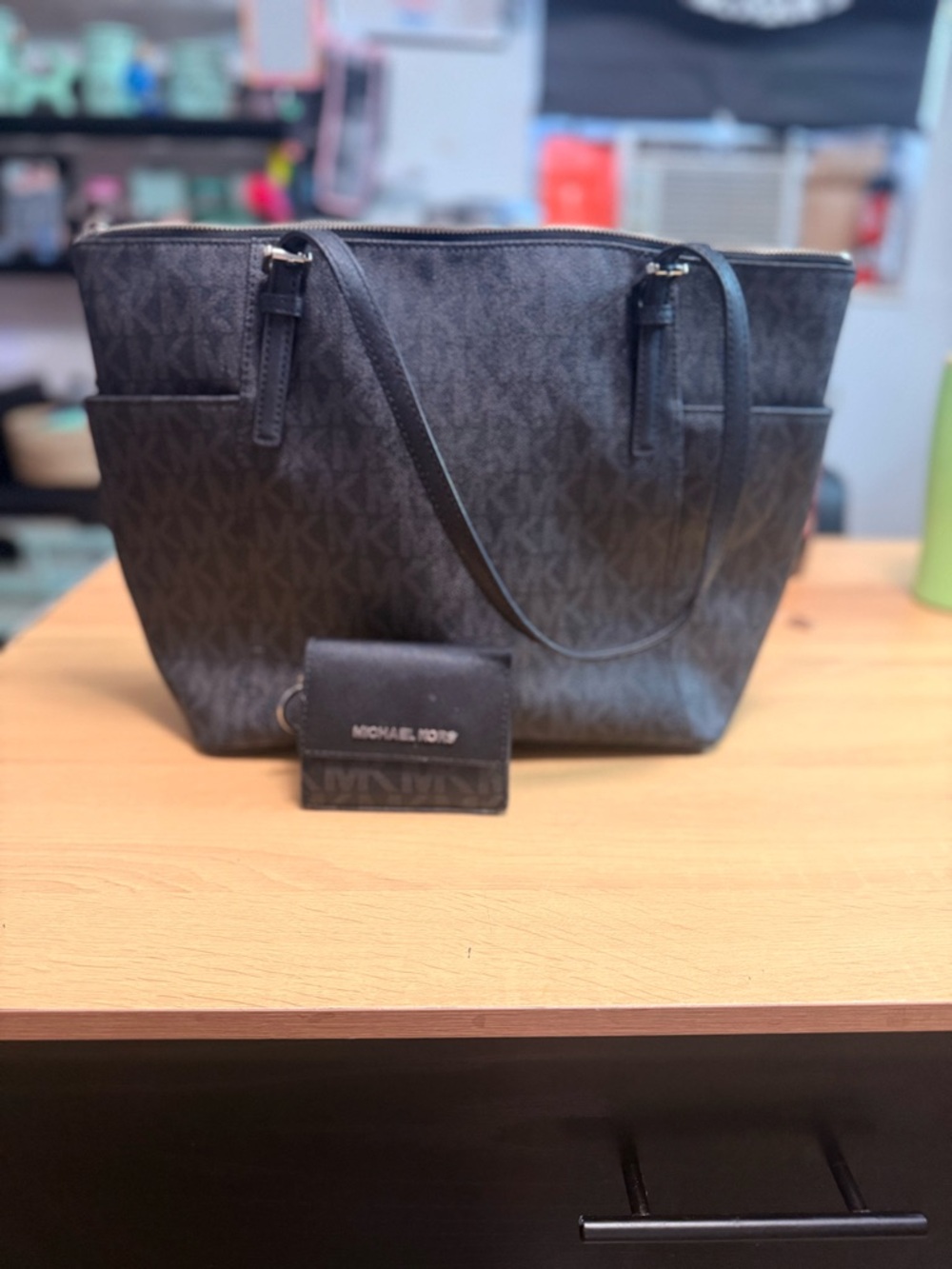 Michael Kors Black Signature Monogram Tote with Matching Wallet